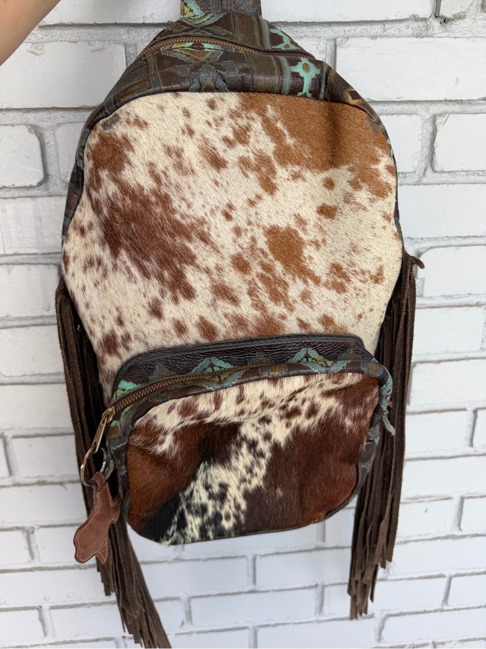 Handmade Cowhide Hair On Hide Fringe Backpack Western Leather Boho Diaper Bag 17